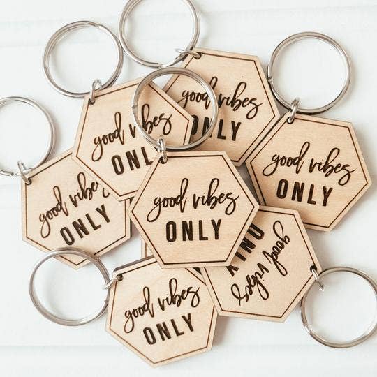 Knotty Design Co.| Good Vibes Only Wooden Keychain